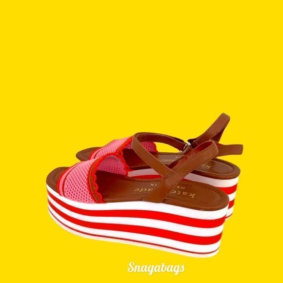KATE SPADE NIB KNITTED RUNWAY EVA HIGH RISE SPADE STRIPED PLATFORM WEDGE 8M - Picture 4 of 9